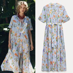 NEW ZARA floral print dress 2183/073 blue dress